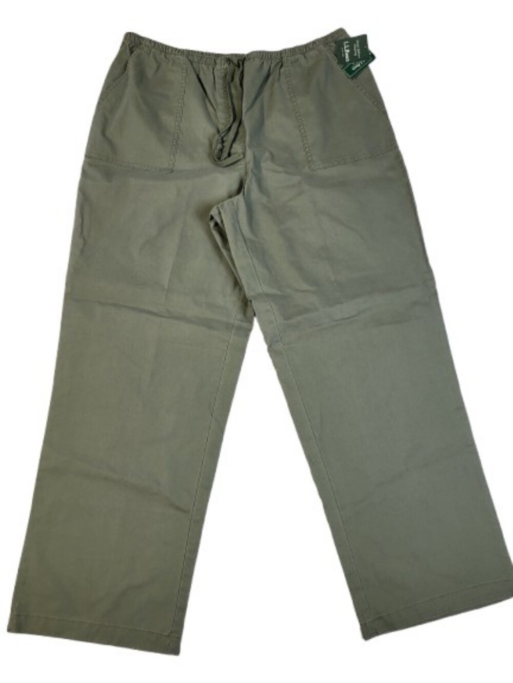 L.L.Bean Classic Fit Casual Pants Khaki Green Drawstring Waist Pull On Cotton XL
